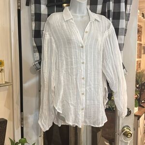 Free People White Button-Down Shirt Size M
